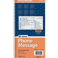 Adams Spiral Bound Phone Message Book, 11" x 5 1/2", Book Of 400 Messages