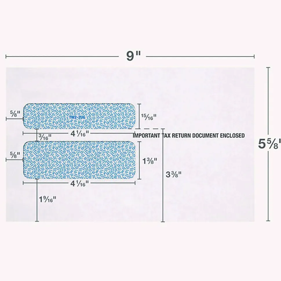 Adams W-2 Gummed Seal Double-Window Envelopes, Commercial Flap, Gummed Closure, 5.63 x 9, White, 24/Pack