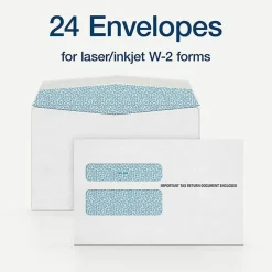 Adams W-2 Gummed Seal Double-Window Envelopes, Commercial Flap, Gummed Closure, 5.63 x 9, White, 24/Pack