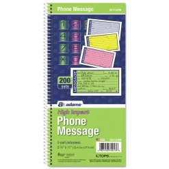 Adams Wirebound Telephone Book with Multicolored Messages, Two-Part Carbonless, 4.75 x 2.75, 4 Forms/Sheet, 200 Forms Total