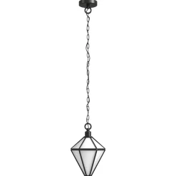 Adara 10" Wide Pendant with Glass Shade in Blackened Bronze/White