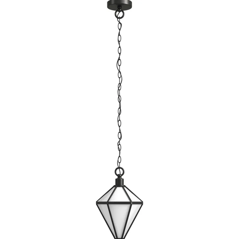Adara 10" Wide Pendant with Glass Shade in Blackened Bronze/White