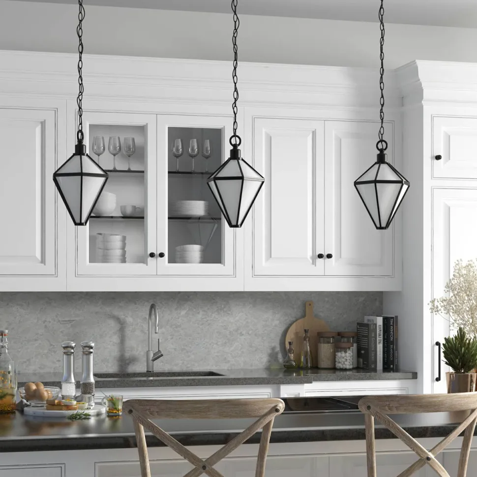 Adara 10" Wide Pendant with Glass Shade in Blackened Bronze/White