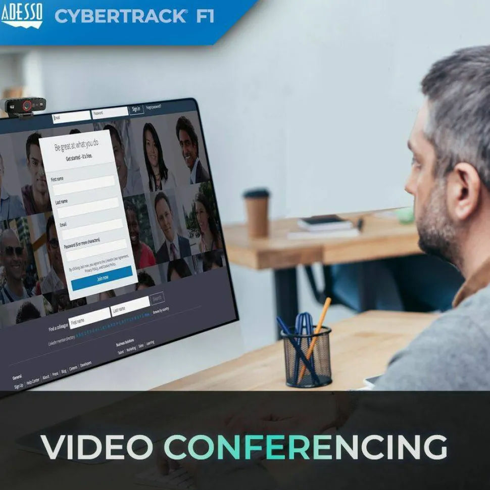 Adesso CyberTrack F1 Webcam - Window Hello Certified - 2.1 Megapixel - 30 fps - USB 2.0 - 1 Each