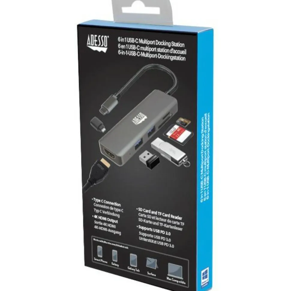 Adesso 6-in-1 USB-C Multi-Port Docking Station (TAA Compliant)