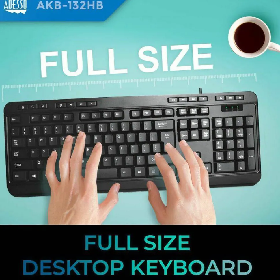 Adesso Multimedia Desktop Keyboard with 3-Port USB Hub