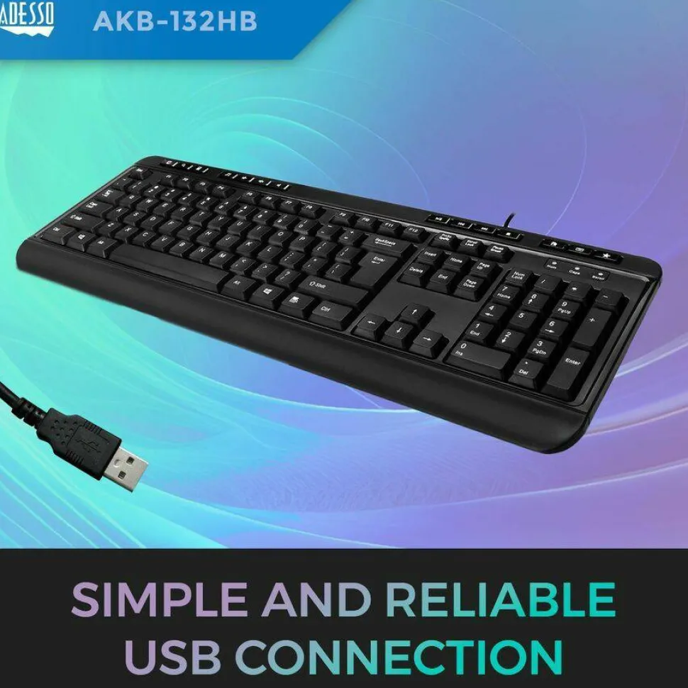 Adesso Multimedia Desktop Keyboard with 3-Port USB Hub