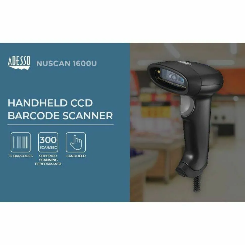Adesso NuScan 1600U 1D Handheld CCD Barcode Scanner (USB)