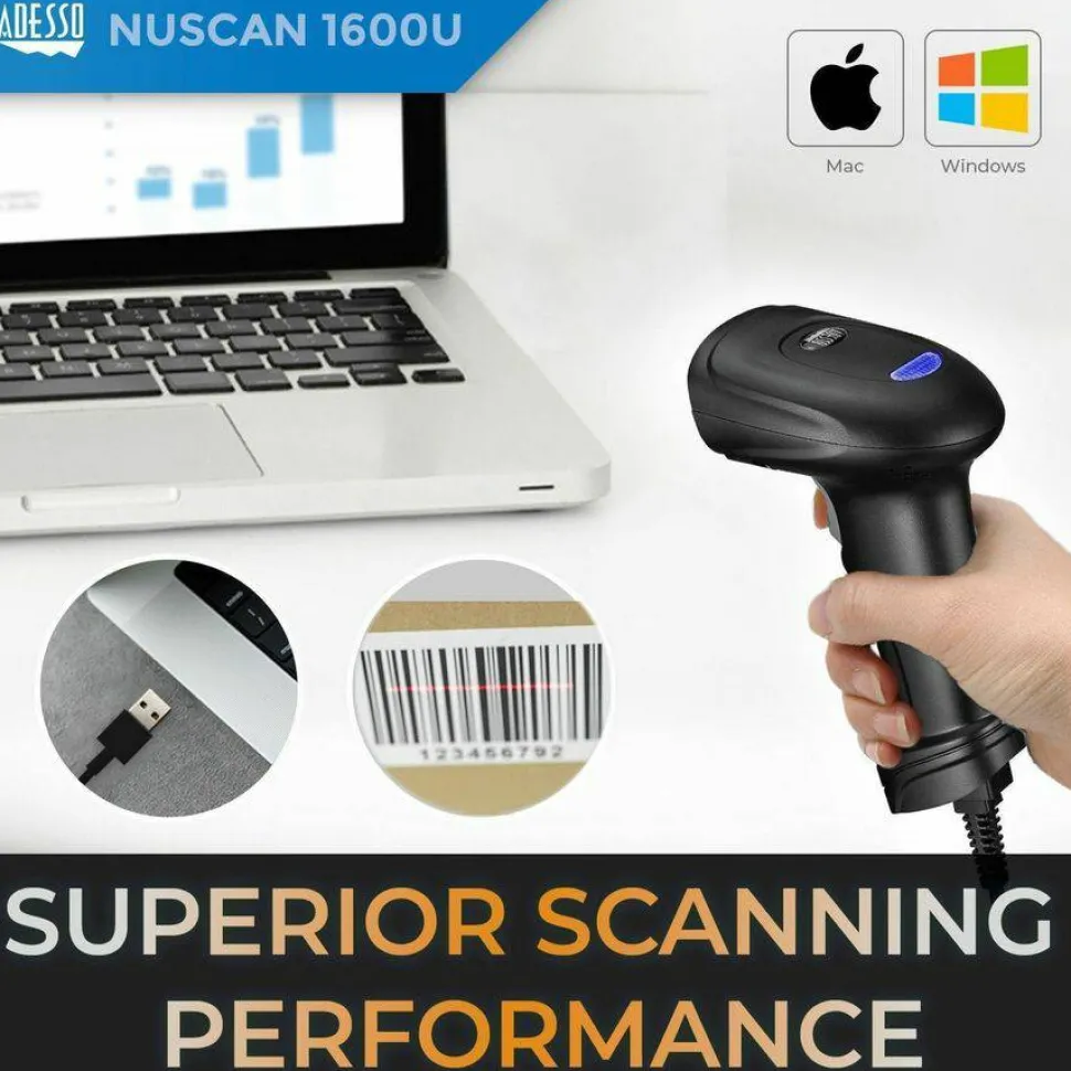 Adesso NuScan 1600U 1D Handheld CCD Barcode Scanner (USB)