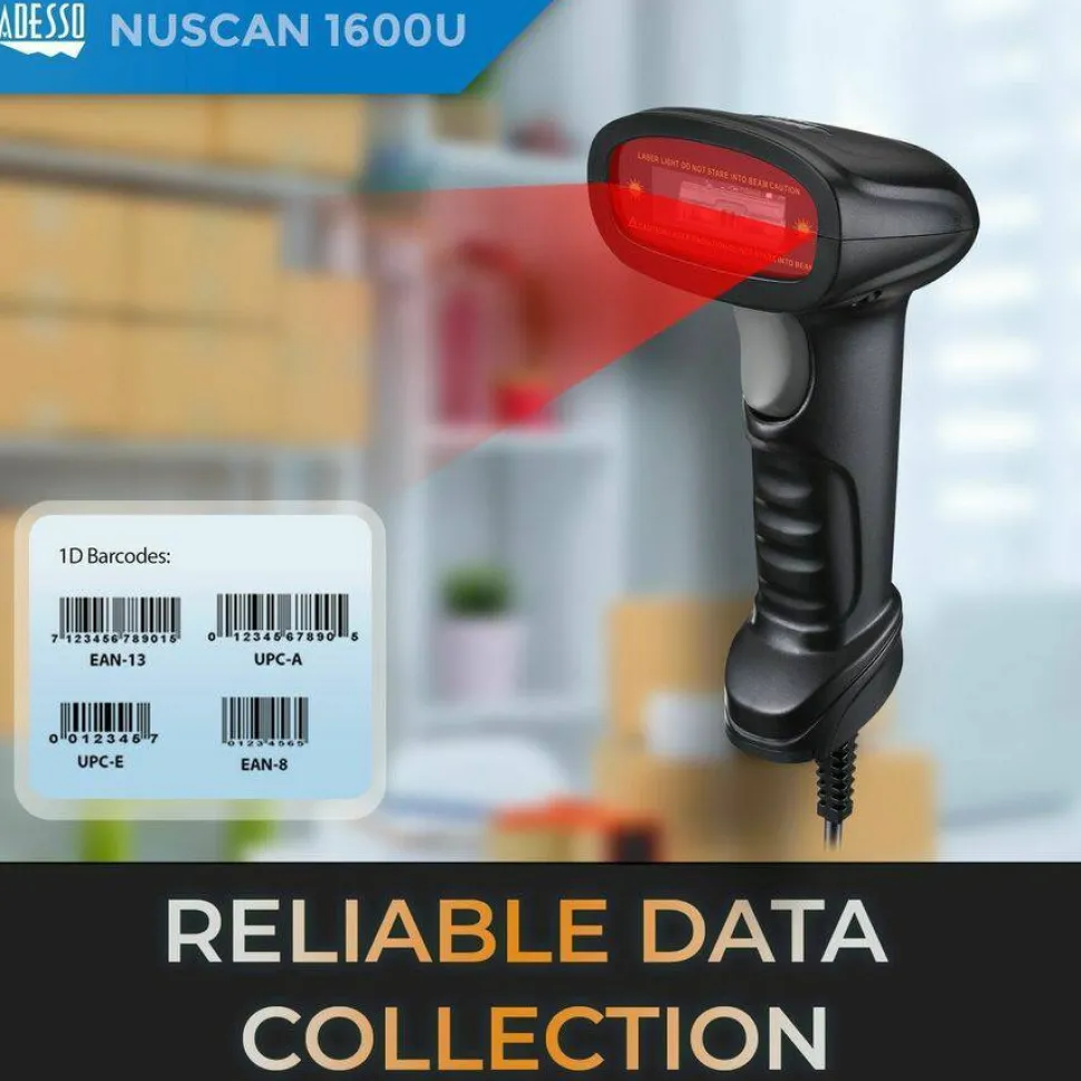 Adesso NuScan 1600U 1D Handheld CCD Barcode Scanner (USB)