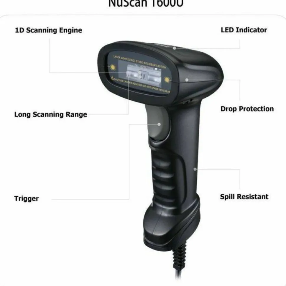 Adesso NuScan 1600U 1D Handheld CCD Barcode Scanner (USB)