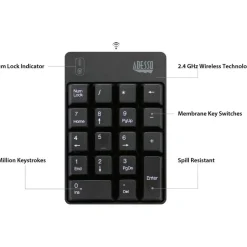 Adesso Wireless Spill Resistant Numeric Keypad