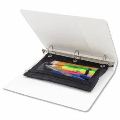Advantus Binder Pencil Pouch - 10" Height x 7.4" Width - 3 x Holes - Ring Binder - Rectangular - Black, Clear - Vinyl - 1 Each