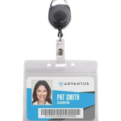 Advantus Badge Reel Holder Combo Pack - Support 3.75" x 2.58" Media - Horizontal - Vinyl - Black/Clear - Durable - 10 / Pack