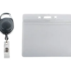 Advantus Badge Reel Holder Combo Pack - Support 3.75" x 2.58" Media - Horizontal - Vinyl - Black/Clear - Durable - 10 / Pack