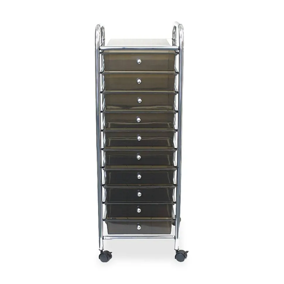 Advantus 10-Drawer Organizer With Casters, 37 1/2"H x 15 1/2"W x 13"D, Smoke