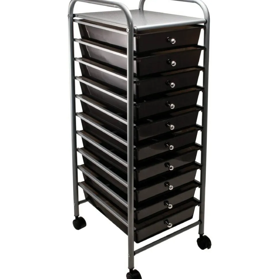 Advantus 10-Drawer Organizer With Casters, 37 1/2"H x 15 1/2"W x 13"D, Smoke