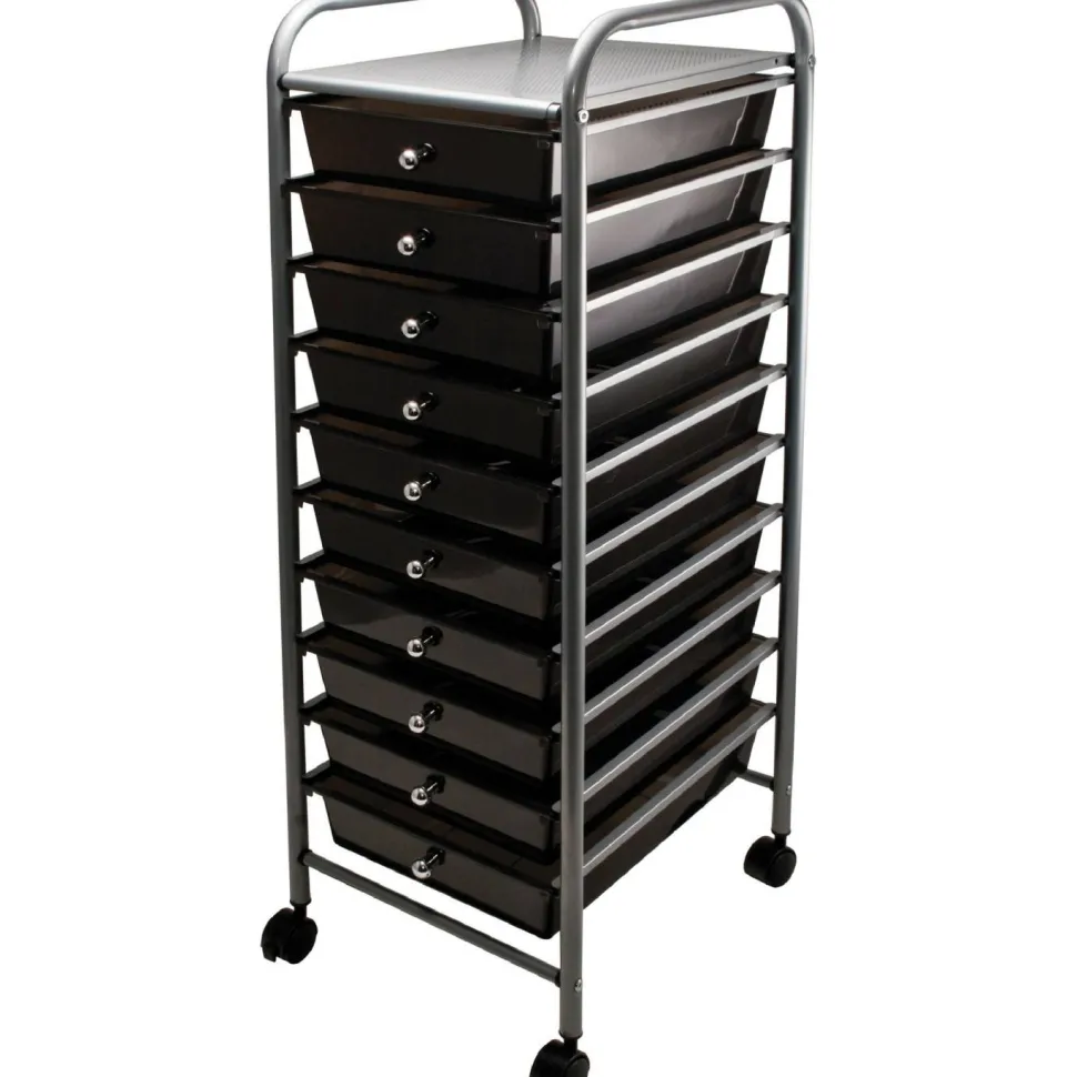 Advantus 10-Drawer Organizer With Casters, 37 1/2"H x 15 1/2"W x 13"D, Smoke