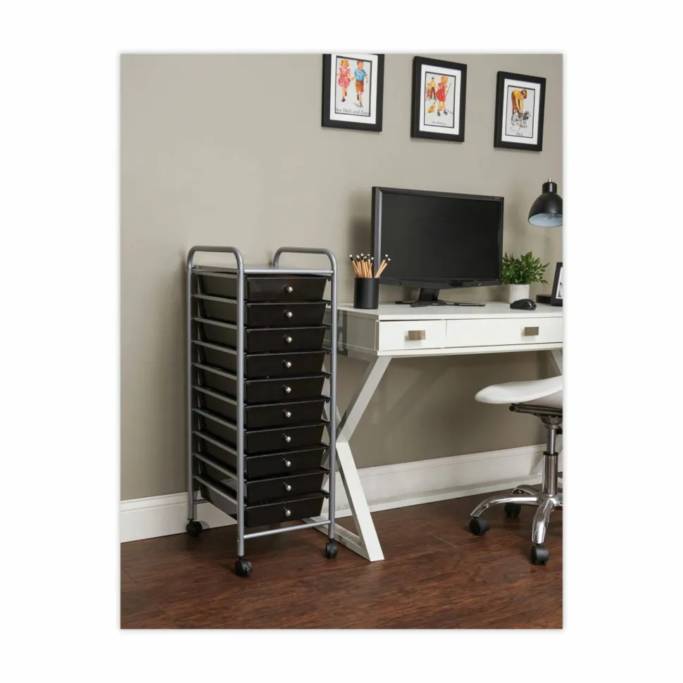 Advantus 10-Drawer Organizer With Casters, 37 1/2"H x 15 1/2"W x 13"D, Smoke