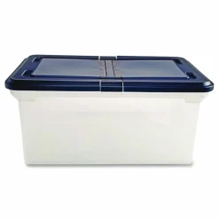 Advantus Extra Capacity Storage File Tote With Lid, Letter Size, 10 13/16" x 23" x 14 1/8", Clear/Navy