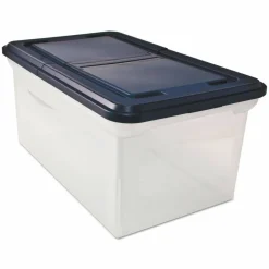 Advantus Extra Capacity Storage File Tote With Lid, Letter Size, 10 13/16" x 23" x 14 1/8", Clear/Navy