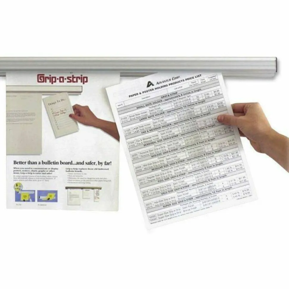Advantus Grip-A-Strip Display Rails, 1.5" x 36", Satin Aluminum