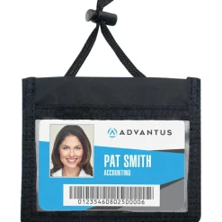Advantus ID Badge Holders with Convention Neck Pouch, Horizontal, Black/Clear 5" x 4.25" Holder, 2.75" x 4" Insert, 48" Cord, 12/Pack