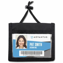 Advantus ID Badge Holders with Convention Neck Pouch, Horizontal, Black/Clear 5