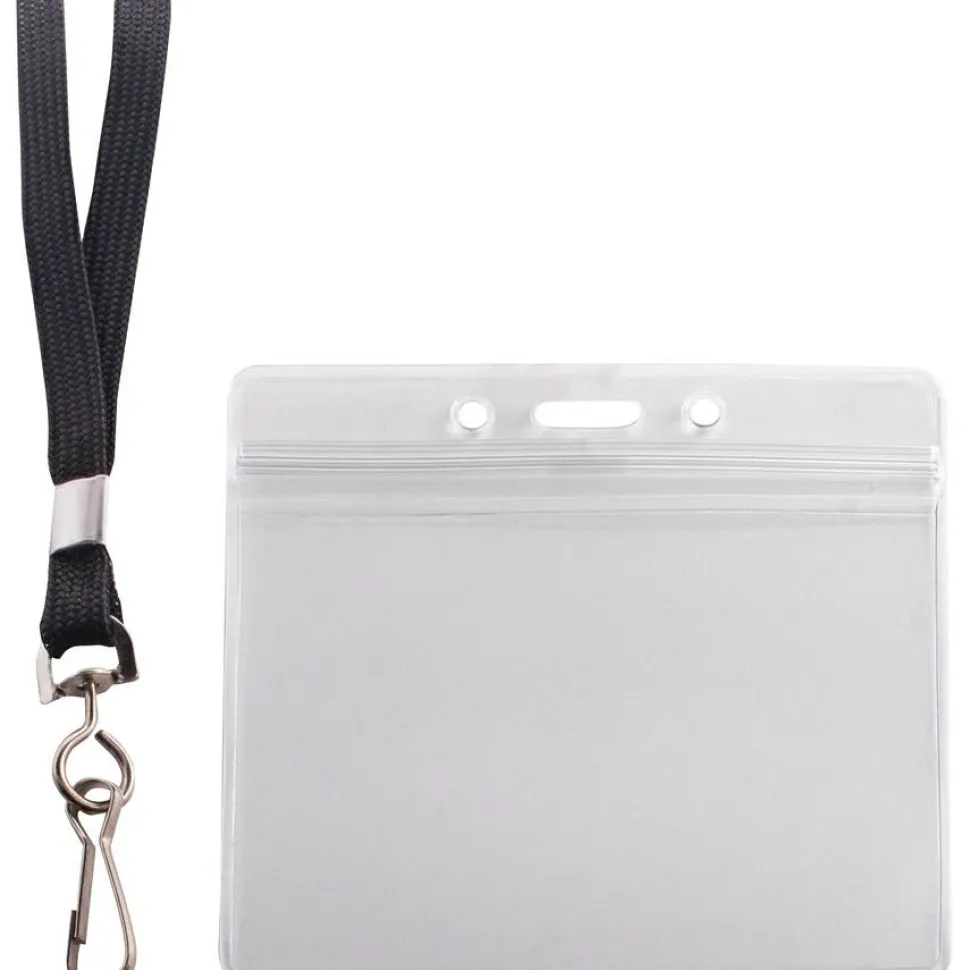 Advantus ID Holder/Lanyard Combo, Horizontal, Black/Clear, Pack of 20