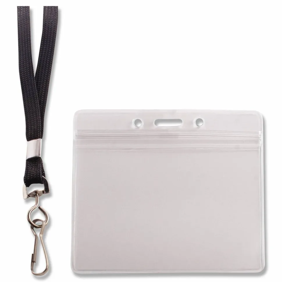 Advantus ID Holder/Lanyard Combo, Horizontal, Black/Clear, Pack of 20