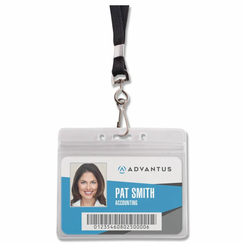 Advantus ID Holder/Lanyard Combo, Horizontal, Black/Clear, Pack of 20