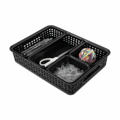 Advantus 5-pack Plastic Weave Bins - Desktop - Black - Plastic - 5 / Pack
