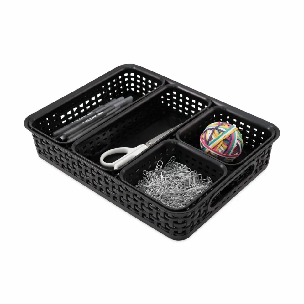 Advantus 5-pack Plastic Weave Bins - Desktop - Black - Plastic - 5 / Pack