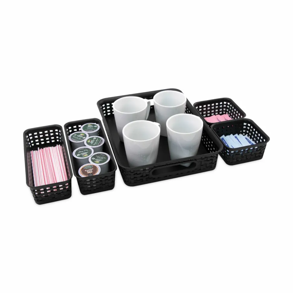 Advantus 5-pack Plastic Weave Bins - Desktop - Black - Plastic - 5 / Pack