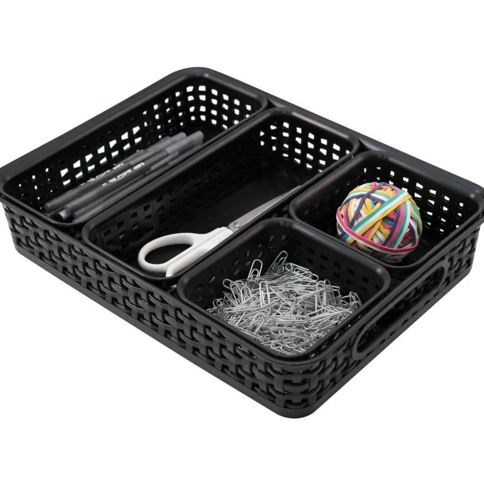 Advantus 5-pack Plastic Weave Bins - Desktop - Black - Plastic - 5 / Pack