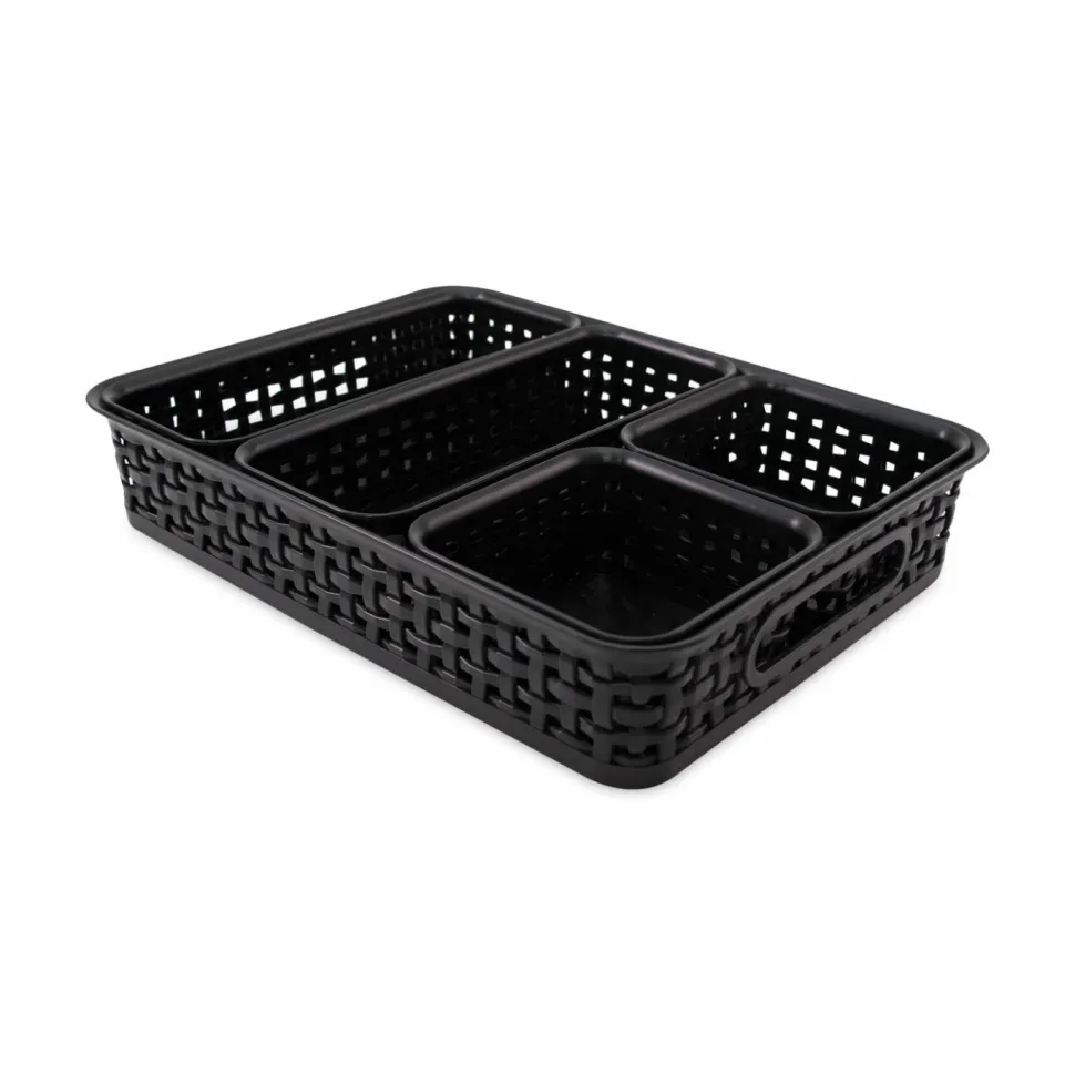 Advantus 5-pack Plastic Weave Bins - Desktop - Black - Plastic - 5 / Pack