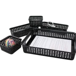 Advantus 5-pack Plastic Weave Bins - Desktop - Black - Plastic - 5 / Pack