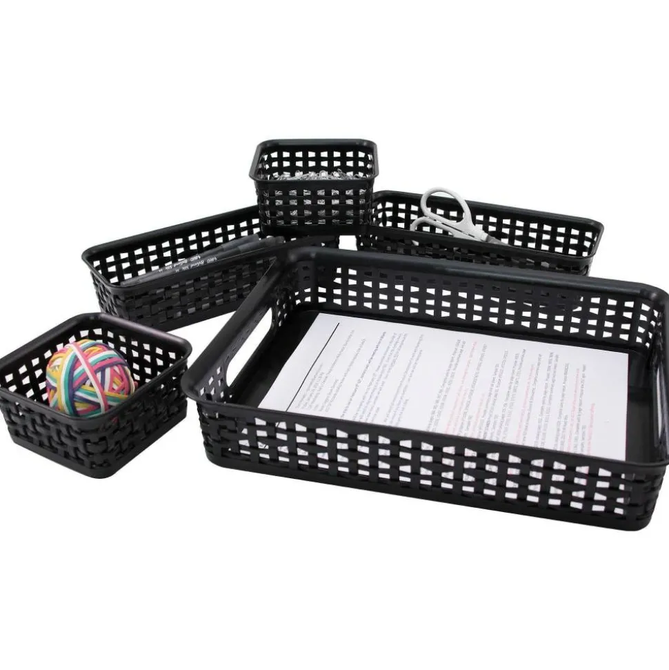 Advantus 5-pack Plastic Weave Bins - Desktop - Black - Plastic - 5 / Pack