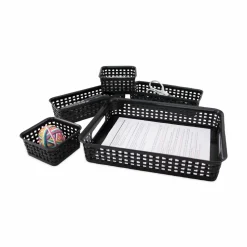 Advantus 5-pack Plastic Weave Bins - Desktop - Black - Plastic - 5 / Pack