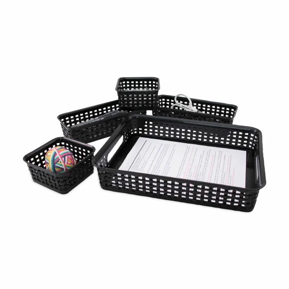 Advantus 5-pack Plastic Weave Bins - Desktop - Black - Plastic - 5 / Pack