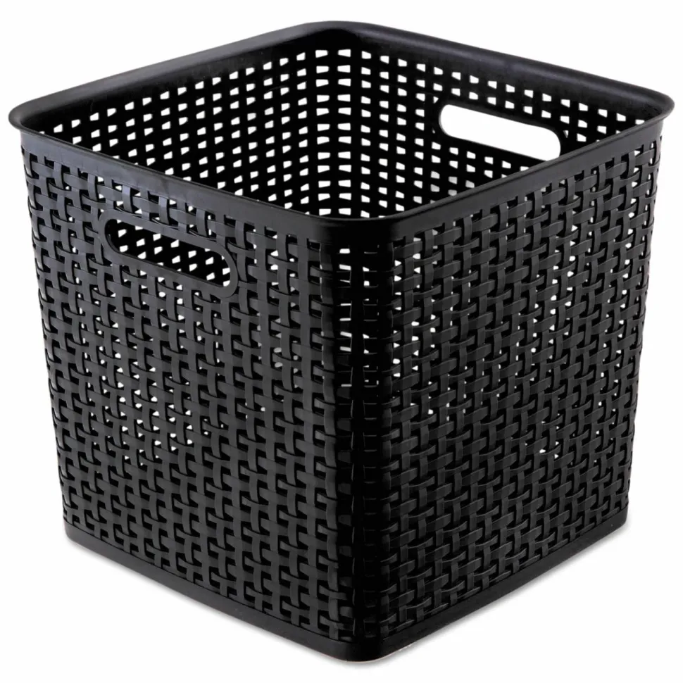 Advantus Plastic Weave Bin, Extra Large, 12.5" x 12.5" x 11.13", Black, 2/Pack