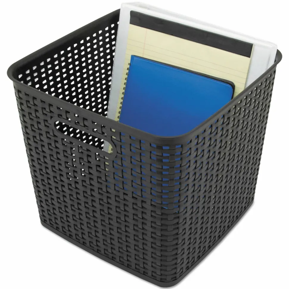 Advantus Plastic Weave Bin, Extra Large, 12.5" x 12.5" x 11.13", Black, 2/Pack