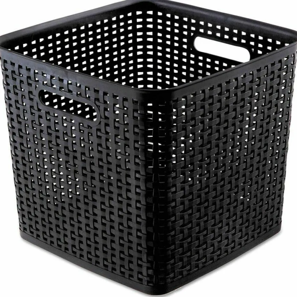Advantus Plastic Weave Bin, Extra Large, 12.5" x 12.5" x 11.13", Black, 2/Pack