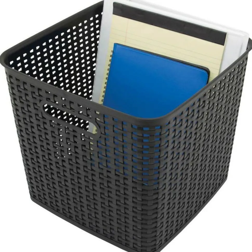Advantus Plastic Weave Bin, Extra Large, 12.5" x 12.5" x 11.13", Black, 2/Pack