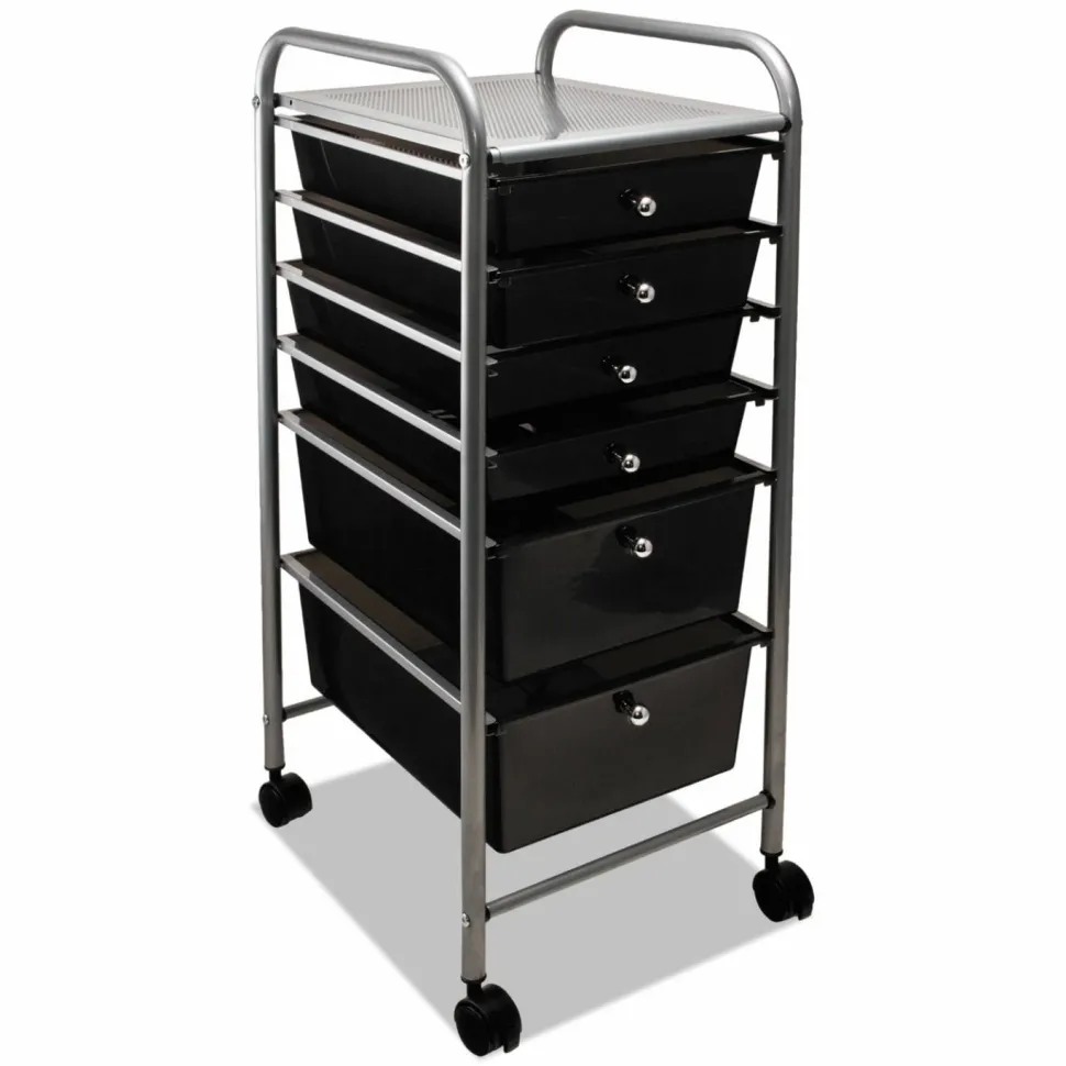 Advantus Portable Drawer Organizer, Metal, 1 Shelf, 6 Drawers, 13" x 15.38" x 32.13", Matte Gray/Smoke