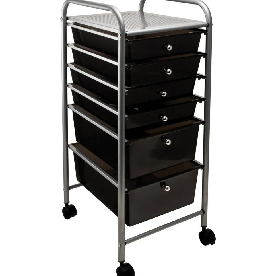 Advantus Portable Drawer Organizer, Metal, 1 Shelf, 6 Drawers, 13" x 15.38" x 32.13", Matte Gray/Smoke