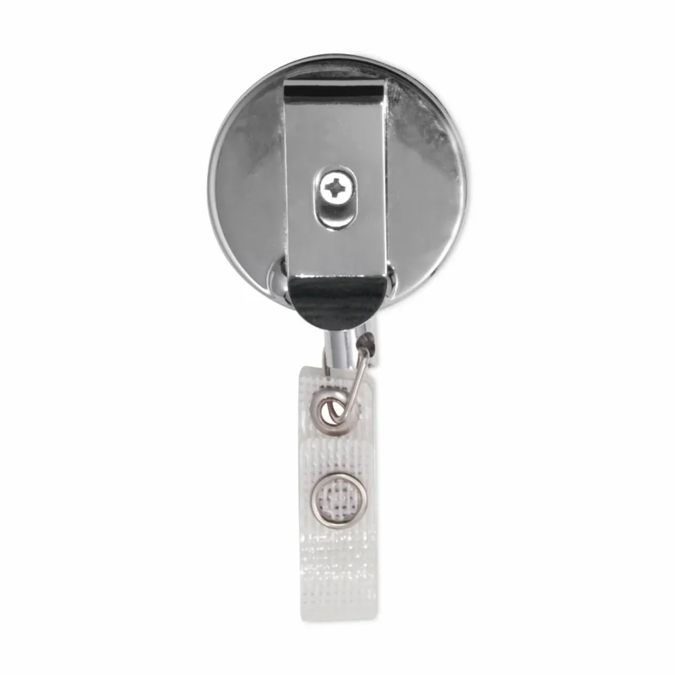 Advantus Premier Retractable Heavy Duty ID Reel With Badge Clip - Plastic, Steel - Black, Silver - 12 / Box