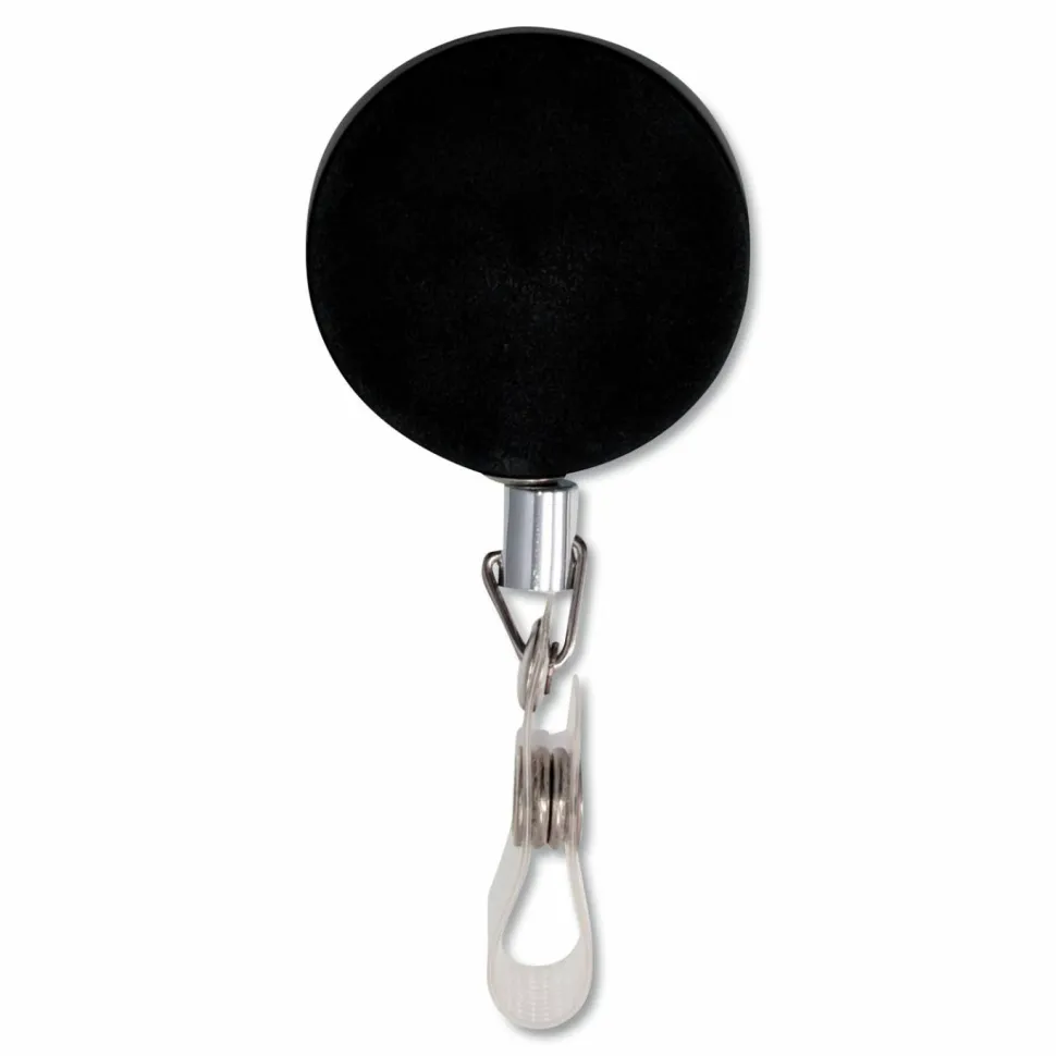 Advantus Premier Retractable Heavy Duty ID Reel With Badge Clip - Plastic, Steel - Black, Silver - 12 / Box