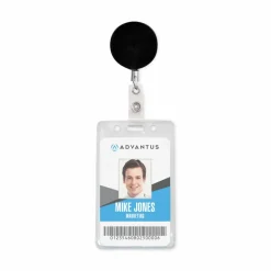 Advantus Premier Retractable Heavy Duty ID Reel With Badge Clip - Plastic, Steel - Black, Silver - 12 / Box
