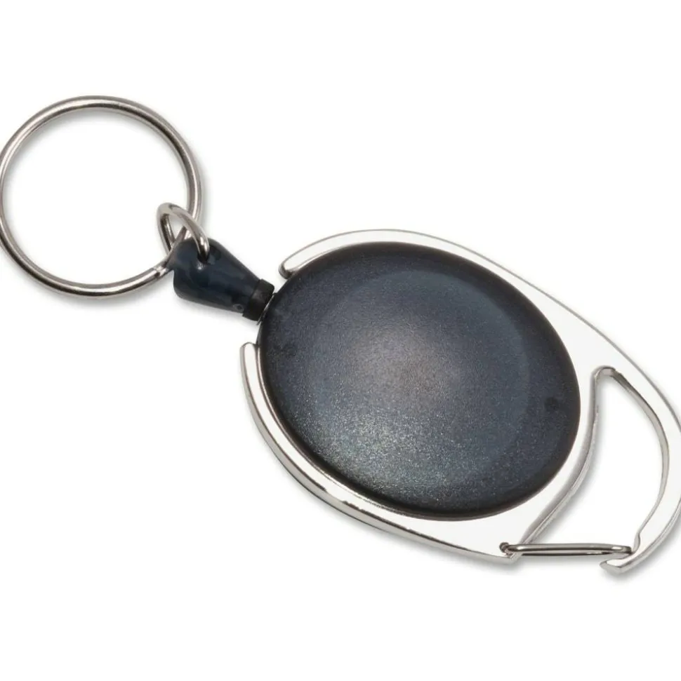Advantus Retractable Carabiner Reel With Key Rings, Smoke, Pack Of 6